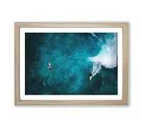 Surfers in Hawaii Painting Framed Print | A2 Oak Framed Wall Art | Ready to Hang | Modern Historical Picture | Living Room Bedroom Lounge Office