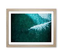 Surfers In The Great Ocean Modern Art Framed Print | A4 Oak Framed Wall Art | Ready to Hang | Modern Nautical Picture | Living Room Bedroom Lounge Office