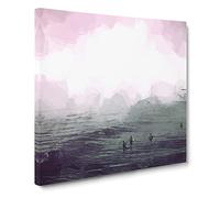 Surfers in the Water Canvas Print | Gallery Wrapped 30mm Frame Wall Art | 14x14 inches | Ready to Hang | Abstract Picture | Living Room Bedroom Lounge Office