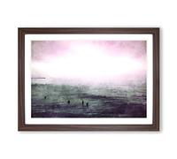 Surfers in The Water Painting Framed Print | A2 Walnut Framed Wall Art | Ready to Hang | Modern Historical Picture | Living Room Bedroom Lounge Office