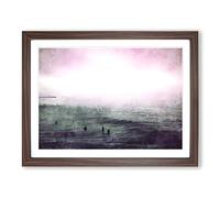 Surfers In The Water Painting Modern Art Framed Print | A2 Walnut Framed Wall Art | Ready to Hang | Modern Historical Picture | Living Room Bedroom Lounge Office