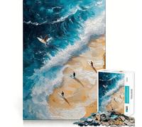 Surfers on The Beach Painting 1000 Piece Jigsaw Puzzles for Adults Brain Tease Toy Relax Time Perfect Cut Memorable Gift (38x26cm)