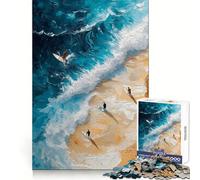 Surfers on The Beach Painting Jigsaw Puzzles 1000 Pieces for Adults Reason Skill Toy Calm Relax Exact Cut Heartfelt Gift (38x52cm)