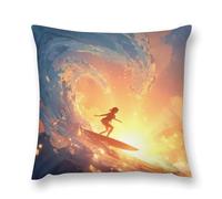 Surfers Surfing at Sunset Throw Pillow Cases 1 Pack Short Plush Pillowcases Cover for Cushion Sofa