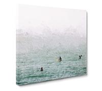 Surfers Waiting to Surf Canvas Print | Gallery Wrapped 30mm Frame Wall Art | 14x14 inches | Ready to Hang | Modern Seascape Picture | Living Room Bedroom Lounge Office