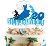 Surfing 20th Birthday Cake Topper - Number 20 Cake Decor for Men Women, Ocean Wave Beach Theme Party Aloha Summer Vacation Supplies, Tropical Summer Catching Waves Decorations (20th)
