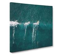 Surfing a Wave in Hawaii Canvas Print | Gallery Wrapped 30mm Frame Wall Art | 14x14 inches | Ready to Hang | Modern Seascape Picture | Living Room Bedroom Lounge Office
