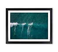 Surfing A Wave In Hawaii Modern Art Framed Wall Art Print, Ready to Hang Picture for Living Room Bedroom Home Office Décor, Black A2 (64 x 46 cm)