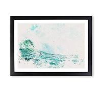 Surfing a Wave Watercolour Framed Print | A2 Black Framed Wall Art | Ready to Hang | Modern Nautical Picture | Living Room Bedroom Lounge Office