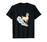 Surfing Alpaca Riding Big Ocean Wave Cartoon T-Shirt