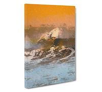 Surfing as The Sun Sets Canvas Print | Gallery Wrapped 30mm Frame Wall Art | 30x20 inches | Ready to Hang | Modern Still Life Picture | Living Room Bedroom Lounge Office