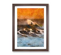Surfing As The Sun Sets Painting Modern Framed Print | A2 Walnut Framed Wall Art | Ready to Hang | Modern Historical Picture | Living Room Bedroom Lounge Office
