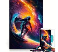 Surfing Astronaut 1000 Piece Jigsaws for Teenagers Puzzle Brain Workout Toy Calm Escape Art Assembly Thoughtful Gift (38x52cm)