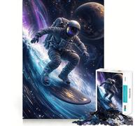 Surfing Astronaut Artwork Jigsaw Puzzles for Adults 1000 Piece Memory Boost Cozy Time Pattern Assembly Santa Wish List (50x75cm)