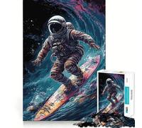 Surfing Astronaut Space 1000 Piece Jigsaw Puzzles for Teenagers Logic Sense Toy Peaceful Fun Smooth Edge Creative Gift (38x52cm)