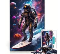 Surfing Astronaut Space 1000 Teenager Pieces Jigsaw Puzzle Mind Exercise Toy Bonding Time Precision Cut Art Collection Piece (38x52cm)