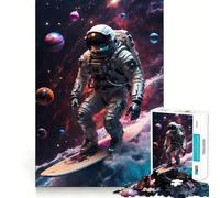 Surfing Astronaut Space Jigsaw Puzzles 1000 Pieces for Adults Memory Boost Warm Time Image Assembly Fine Art Piece (38x52cm)