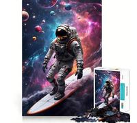 Surfing Astronaut Space Jigsaw Puzzles for Adults 1000 Piece Memory Boost Cozy Time Pattern Assembly Santa Wish List (38x26cm)