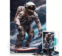 Surfing Astronaut Space Jigsaw Puzzles for Adults 1000 Pieces Brain Challenge Toy Quiet Fun Precise Cut Wall Art Decor (50x75cm)