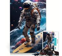 Surfing Astronaut Space Jigsaw Puzzles for Teenagers 1000 Brain Workout Toy Simple Fun Image Assembly Cherished Gift (50x75cm)