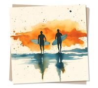 Surfing Birthday Card, Seascape - Sunset for Men, Dad, Brother | for Him, Her, Women, Son, Grandson, Nephew, Uncle, Teen, Colleague - Orange, Silhouette - Blank Inside, with Envelope