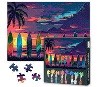 Surfing Board Jigsaw Puzzles for Adults - 1000 Pieces Surfing Board on Tropical Beach with Coconut Tree Puzzles for Family Game Difficult Challenge Jigsaws for Adults Home Wall Decorative 27.5"X19.7"
