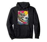 Surfing Bobcat riding Ocean Wave Surfer Animal Sunset Beach Pullover Hoodie