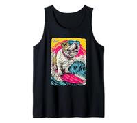Surfing British Bulldog Riding Wave Dog Surfer Sunset Beach Tank Top