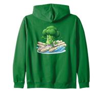 Surfing Broccoli on Asparagus Wave Kawaii Veggie Zip Hoodie