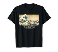 Surfing Bull Mastiff Kanagawa Wave Japanese Dog Funny T-Shirt, Men, Black, Large