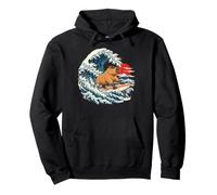 Surfing Capybara Japanese Ocean Wave Retro Beach Animal Pullover Hoodie