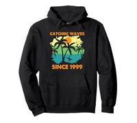 Surfing Catchin' Waves Since 1999 Retro Beach Sunset Art Pullover Hoodie