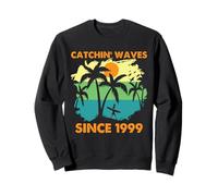 Surfing Catchin' Waves Since 1999 Retro Beach Sunset Art Sweatshirt