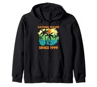 Surfing Catchin' Waves Since 1999 Retro Beach Sunset Art Zip Hoodie