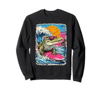 Surfing Crocodile riding Wave Surfer Animal Sunset Beach Sweatshirt