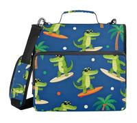 Surfing Crocodiles Summer 1.5 Inch 3 Ringing Organizer Binder with Shoulder Strap & Handle Easy to Carry Document Organizer Bag for School and Office