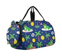Surfing Crocodiles Tropical Palm Tree Beach Summer Kids Duffel Bag with Shoes Compartment Lightweight Weekender Overnight Dance Bag for Beach Swim Bags Pool Sports