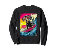 Surfing Dachshund riding Wave Wiener Dog Surfer Sunset Beach Sweatshirt