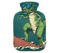 Surfing Dino Cute hot Water Bottle with Soft Cover, 2L hot Water Bags for Neck Shoulder Warmer