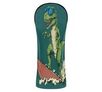 Surfing Dino Golf Head Covers Premium Leather Waterproof Headcover with Interchangeable No. Tags Designed to Fit All Woods and Drivers