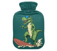 Surfing Dino hot-Water Bottle with Soft Cover, 2L Water Bags for Sore Muscle, Period Cramps, compresas calientes para el vientre