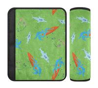 Surfing Dinosaur Shark Seat Shoulder Protector Belt Pad Covers for Adults Car Seat Belt Covers for Babys 2 Pieces 6.5 * 6.5in
