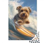 Surfing Dog 1000 Pieces Recycled Board Cute Cartoon Style Puzzles for Adults Frameable Puzzle Mindfulness Activity Full Size Poster 38x26cm/1000pcs