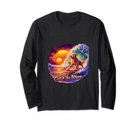 Surfing Dog Sunset Ocean Adventure Art Long Sleeve T-Shirt