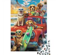 Surfing Dogs 1000 Piece Jigsaw Puzzle for Adults Paper Jigsaw Puzzle Set Beach Holiday Scene Home Decor Stress Relief 52x38cm/1000pcs