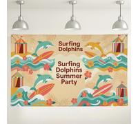 Surfing Dolphins Summer Backdrop, Tropical Ocean Waves Party Decorations, Colorful Beach Theme Background for Photo Booth Supplies, Summer Party Event Decor 71x43 Inch