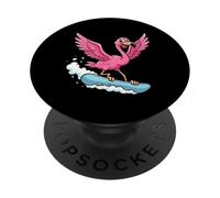 Surfing Flamingo Cartoon Summer Beach Waves PopSockets Adhesive PopGrip
