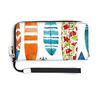 Surfing Floral Surfing Boards Seamless On White Long Clutch Wallet, Long Handbag with Removable Wristlet Strap, PU Leather Zip Purse, Credit Pass Case Card-Holder for Men Women