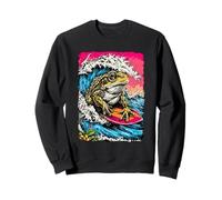 Surfing Frog riding Ocean Wave Surfer Animal Sunset Beach Sweatshirt