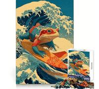 Surfing Frog Ukiyo-e Style 1000 Piece Jigsaw Puzzles for Adults Jigsaw Thought Toy Indoor Fun Accurate Edge Art Collectible (38x26cm)
